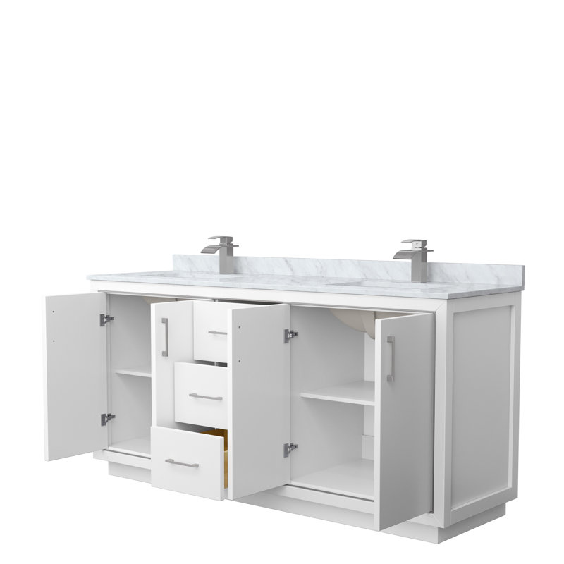 Icon 72" Double Bathroom Vanity Set, Brushed Nickel, White, 72"