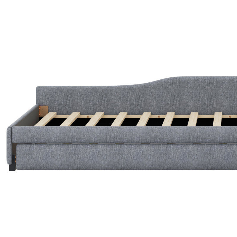 Upholstered Double Daybed With Trundle And Drawer, Gray