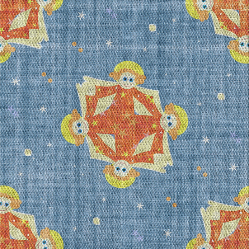 Tapis orange/bleu à motifs, Carré 4 pi