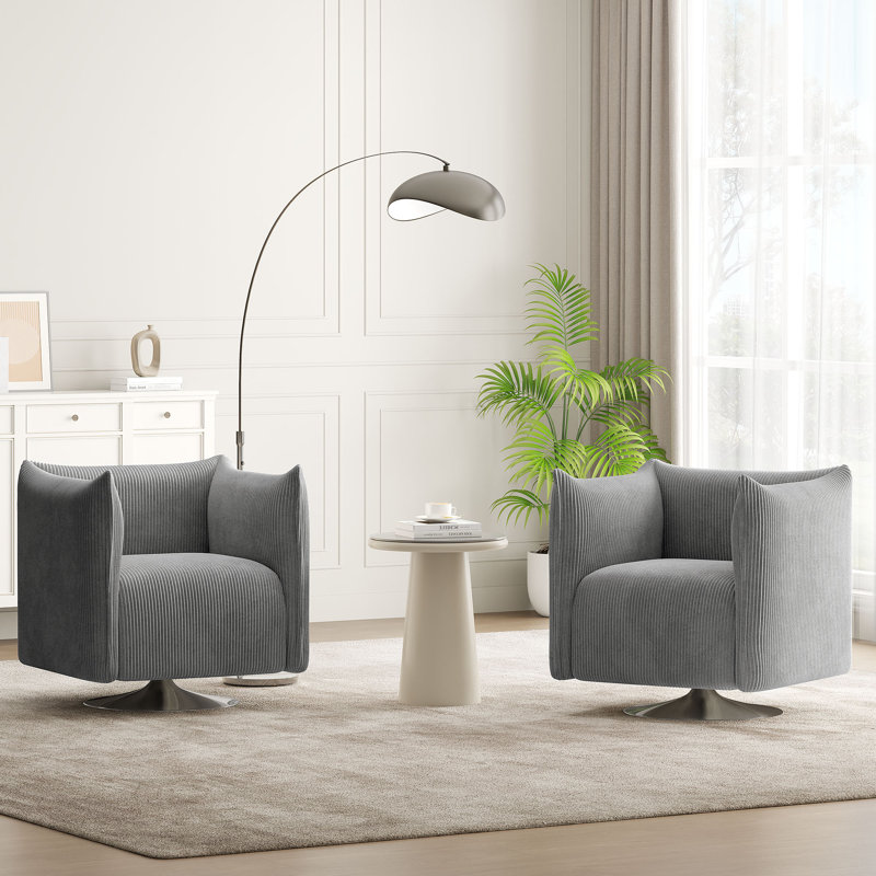 Khortny Upholstered Swivel Barrel Chair, Polyester Gray