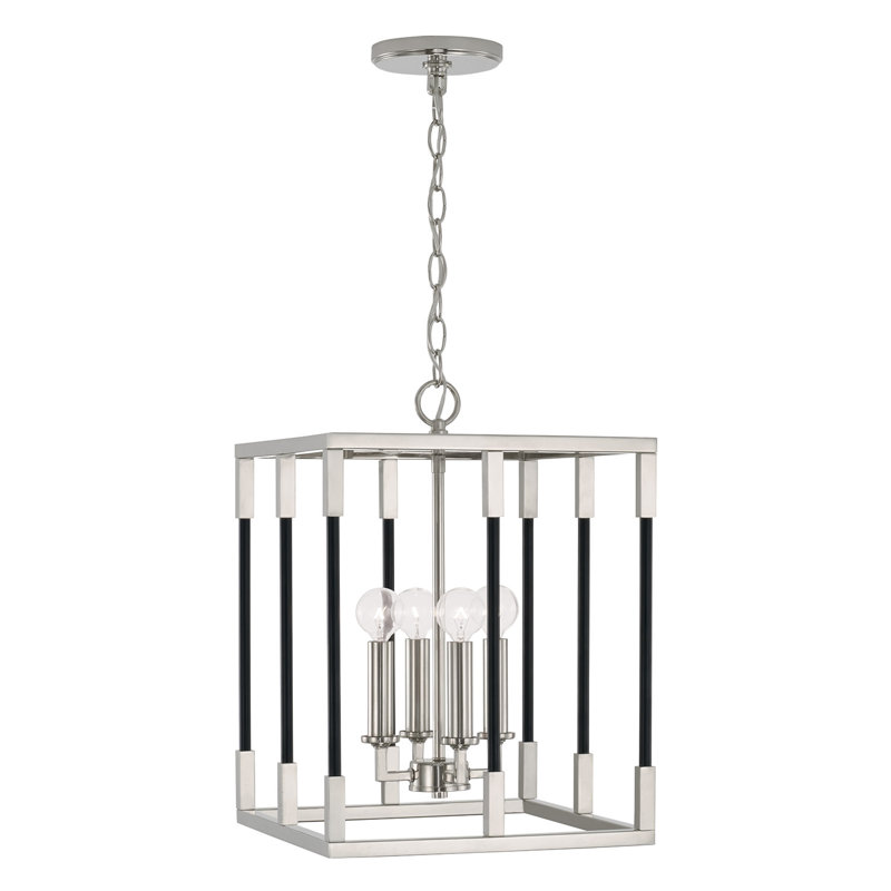 4 - Light Lantern Pendant, Polished Nickel/Black