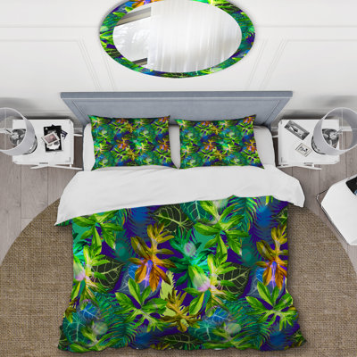 Feuilles tropicales vertes - ensemble de housse de couette floral - polyester microfibre