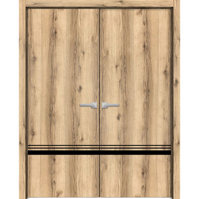 Solid Manufactured Wood Panelled Wood Finish French Doors