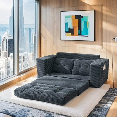 Canapé-lit à causeuse avec mousse à mémoire de forme et structure en acier - sans assemblage, conception convertible 2-en-1, tissu en velours côtelé - canapé compact pour les petits espaces, les appartements, le bureau à domicile et la chambre à coucher (noir)
