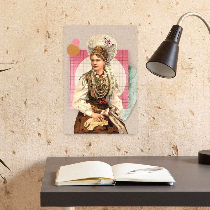 Elegant Folk Portrait Elegant Retro Serene Butterfly Portrait Wall Art Print 1 Piece Wrapped Canvas Wall Art