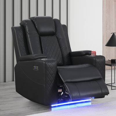 Tiertza  Leather Power Recliner Chair With Hidden Storage, LED Light, Cup Holder