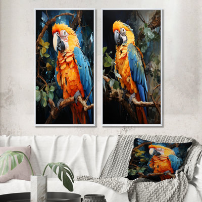 «Yellow and Blue Parrot Paradise» - ensemble de 2 reproductions d'art sur toile