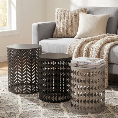 Round End Table Side Table, Nesting Round Metal Coffee End Tables Set of 3 Modern Furniture Nightstands Decor Side Tables Plant Stand