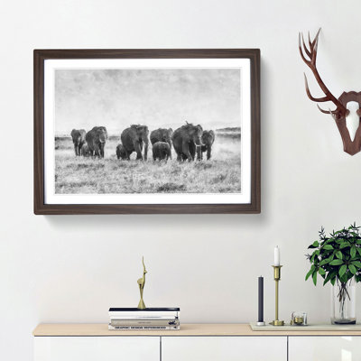Herd of Elephants Roaming - Framed Print