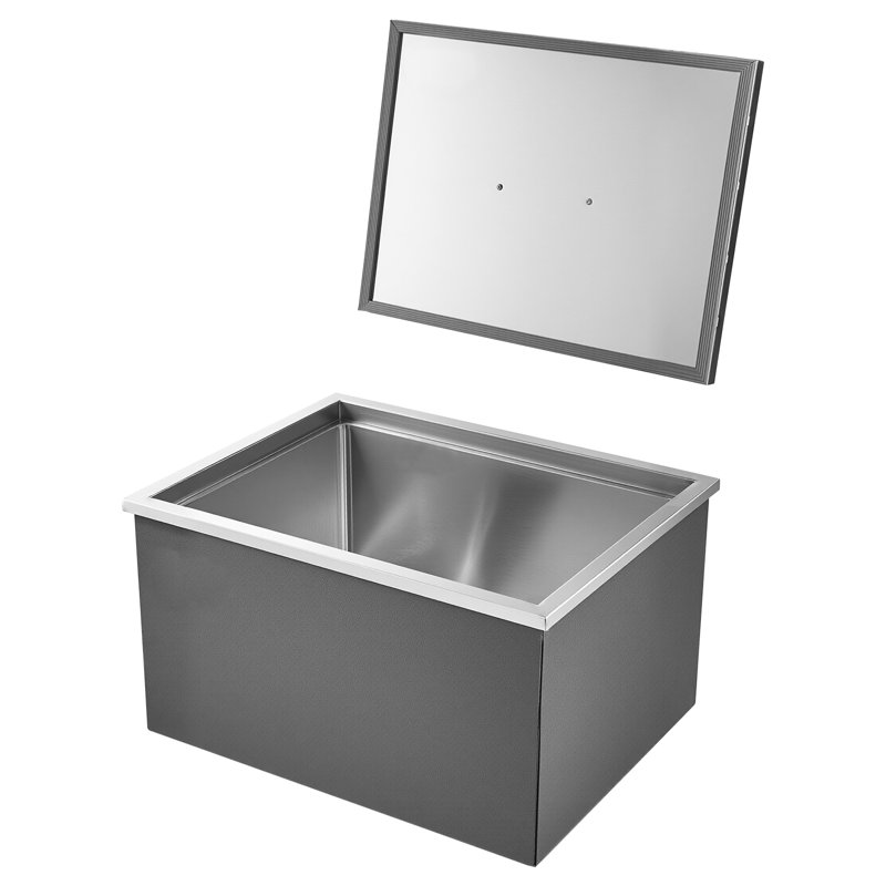 Drop in Ice Chest, 22"L x 17" x 12"H (558 x 430 x 310 mm) Stainless Steel Drop in Cooler, 42.9L Commercial Ice Bin with Pot Lid for Outdoor, Drain-pipe Set Included, for Cold Wine Beer