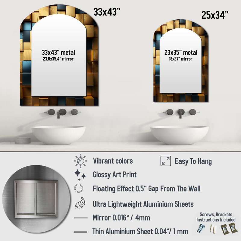 Miroir mural Grunk Gold Cubes, 34 po x 25 po