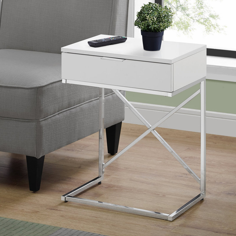 Table d'appoint avec table de bout et lampe de chevet avec tiroir et rangement, Blanc