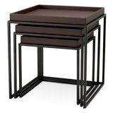 Side Table Léonard Faux Leather Dark Brown Black Finish Set Of 3