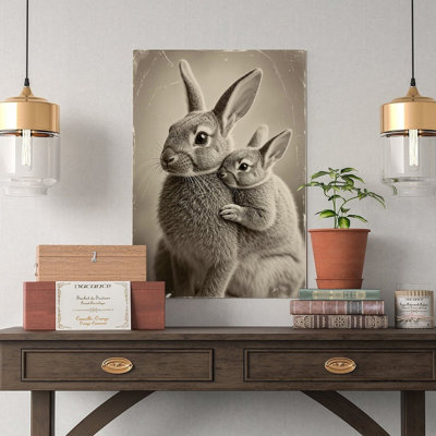 Canvas Wall Art Mom & Baby Bunny, Cute Animal Family Wall Art 1-1 Vintage Poster Print Home Decor