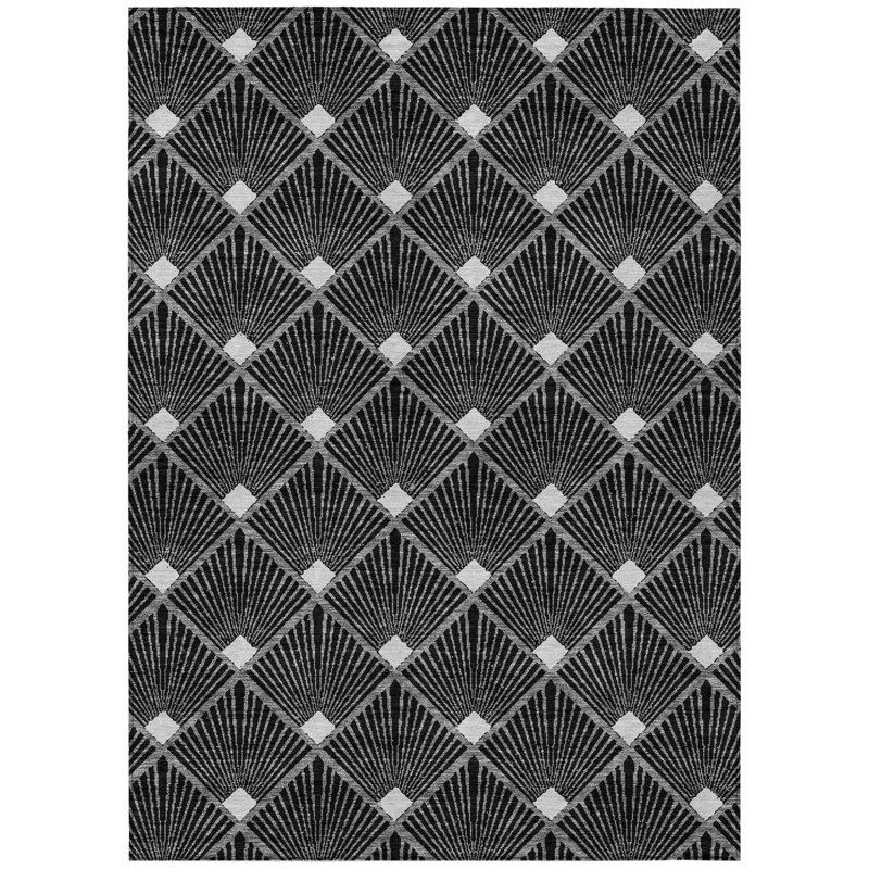 3' X 5' Black Gray And Ivory Geometric Washable Indoor Outdoor Area Rug