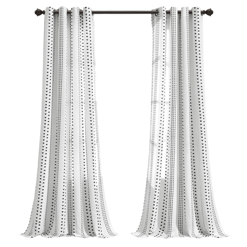 Semi Sheer Curtain Pair, Black/White, 52" W x 95" L