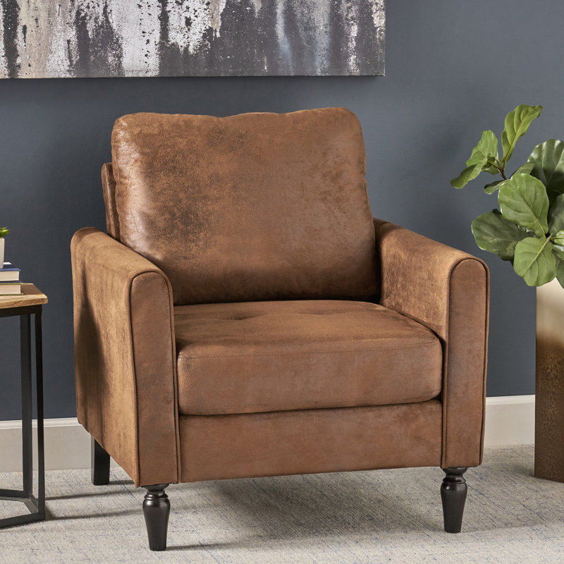 Fauteuil club en microfibre Cozy - profil bas, coussins bruns, profil confortable noir, structure matte,
