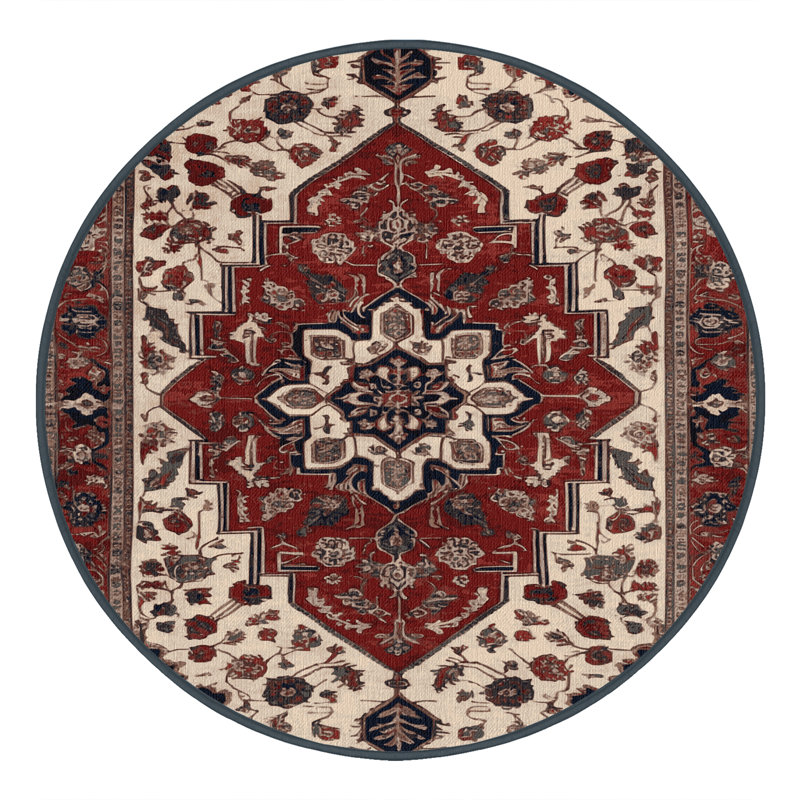 Machine Washable Persian Black Area Rug, Round 7'