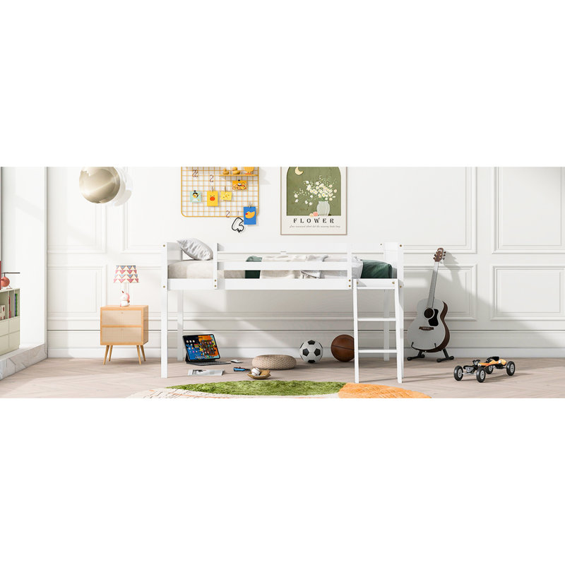 Lit mezzanine bas en bois blanc avec lit escamotable - Solution d'espace pour la chambre à coucher