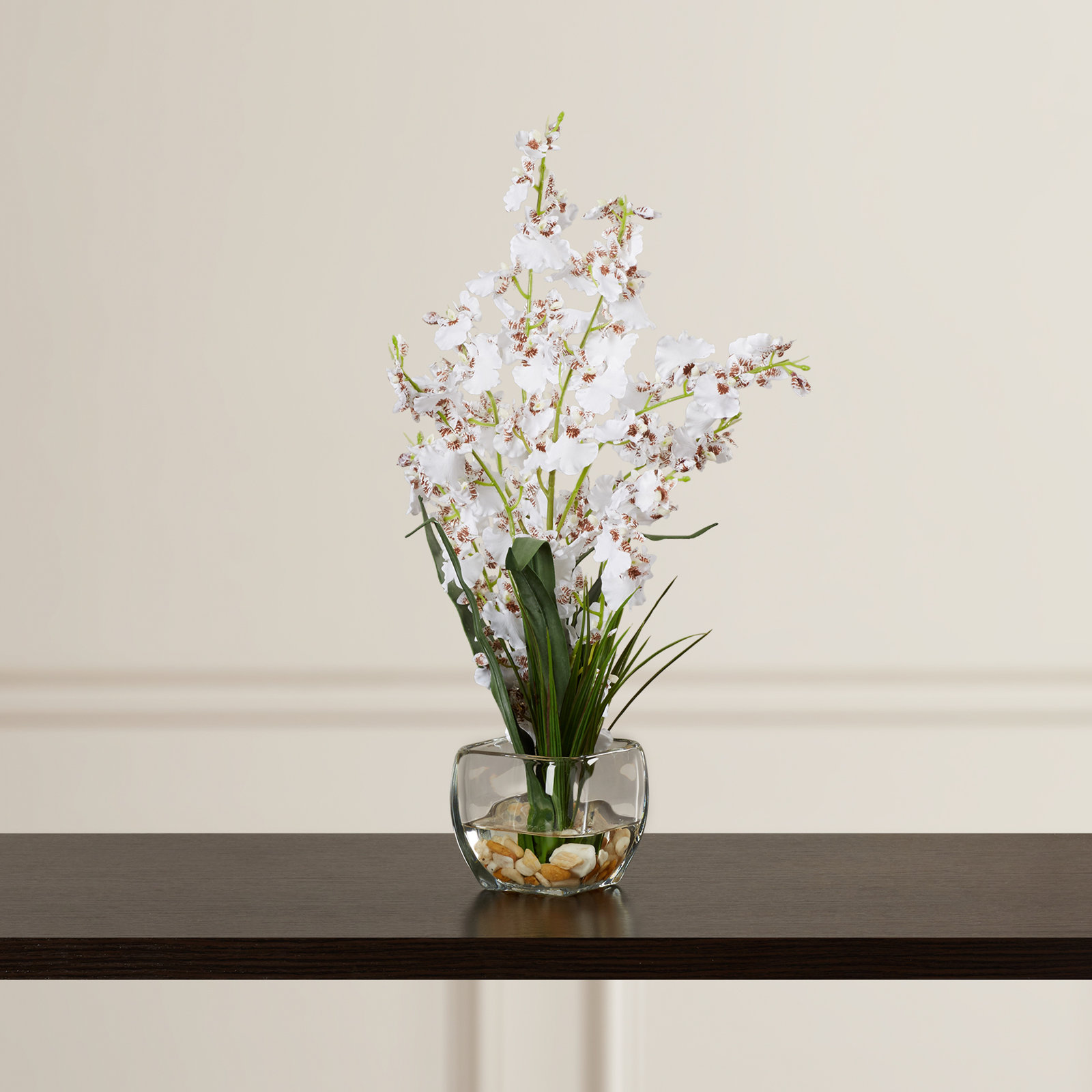 Liquid Illusion Dancing Lady Silk Orchids Floral Arrangements in Vase, White