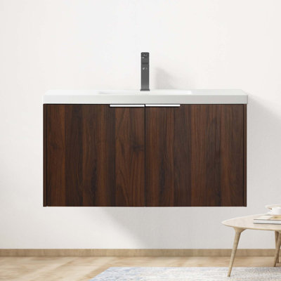 Meuble-lavabo mural simple avec plateau en gel 35,4 po Avayah
