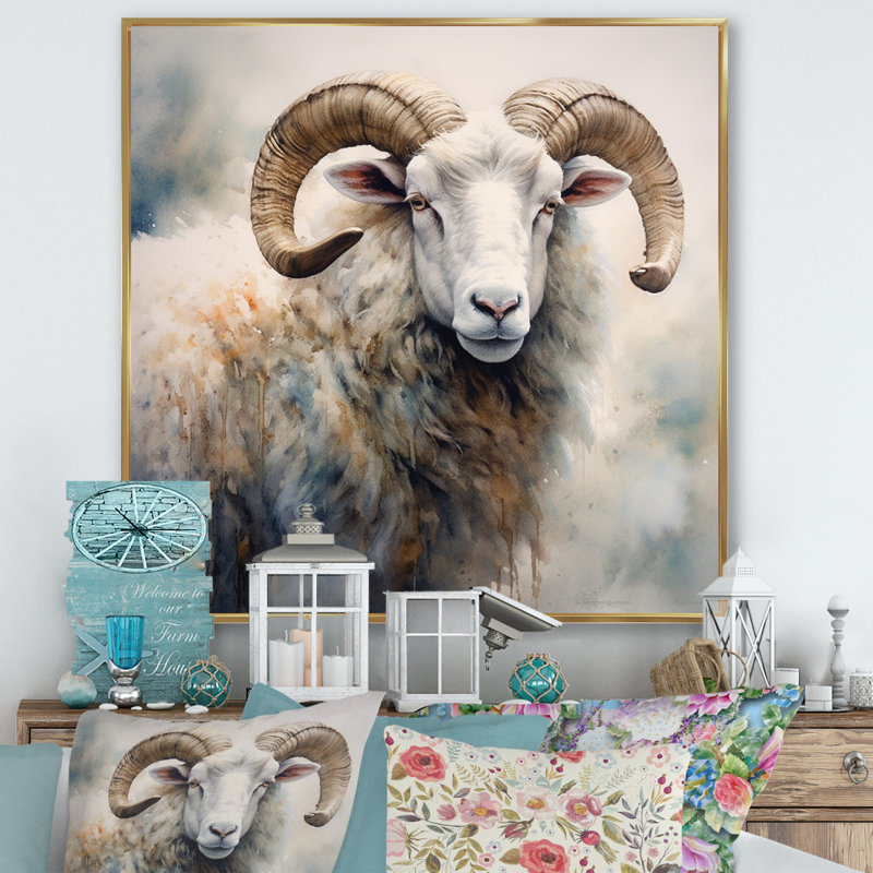 Wild Sheep II - animaux, art mural sur toile, Cadre flottant doré, H 36 po x l 36 po x P 1,5 po