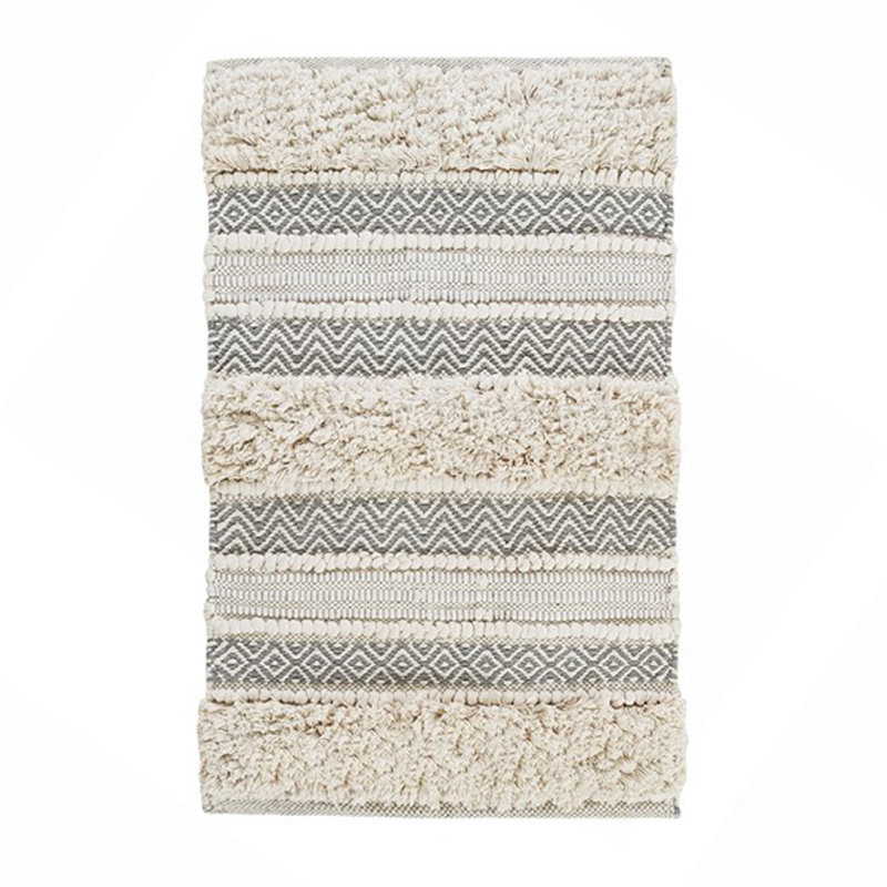 Woven Texture Stripe Bath Rug 22X58", Ivory