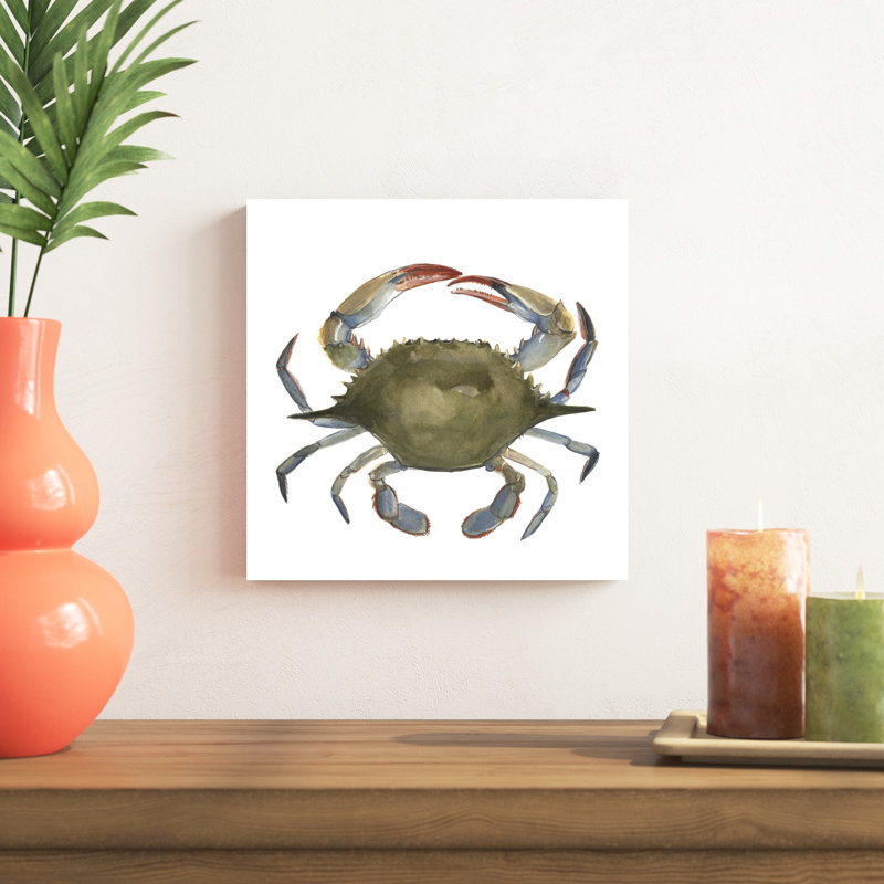 «Watercolor Crab II», peinture sur toile, H 12 po x l 12 po, Toile tendue