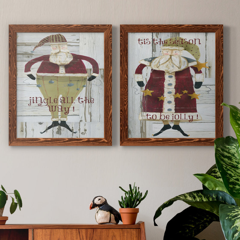 Jingle Santa - ensemble de 2 reproductions, H 24 po x l 36 po x P 1,5 po, Pas de tapis, Toile avec cadre érable