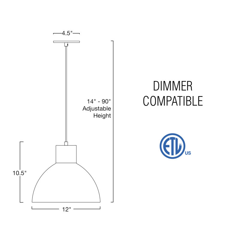 Luminaire suspendu en forme de dôme à 1 lumière blanche Aldeburgh