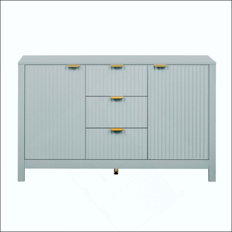 Sideboard With Wave Design - 3 Adjustable Shelves, 3 Drawers & Soft-Close Doors, Storage Console Table With Metal Handles, Suitable For Study, Hallway And Living Room