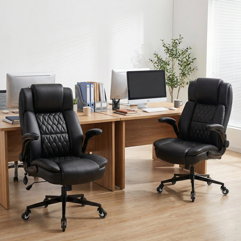 Fauteuil de direction ergonomique en polyuréthane robuste avec soutien lombaire réglable, Noir