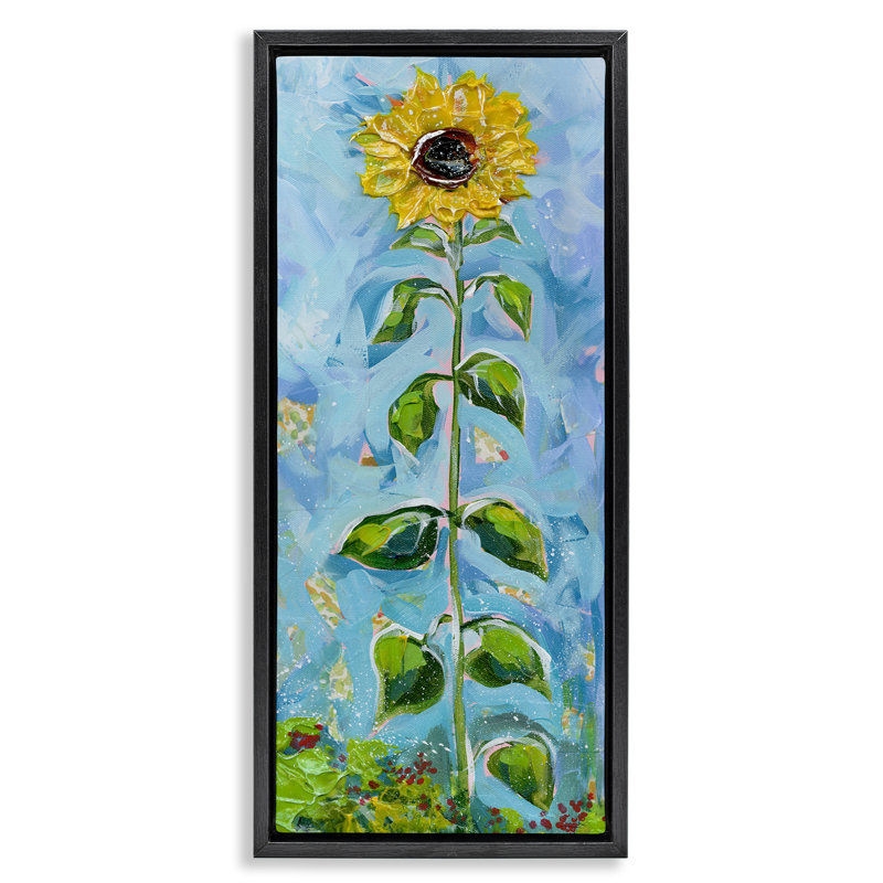  Grand art mural sur toile tournesol par Estelle Grengs, H 31 po x l 15 po, Cadre flottant noir de jais