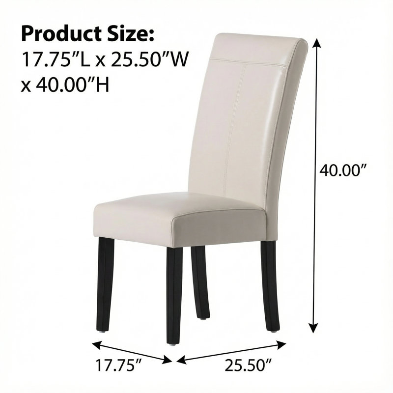 Ensemble de deux chaises de salle à manger contemporaines rembourrées avec pieds fuselés et dossier à point en T, Ivory