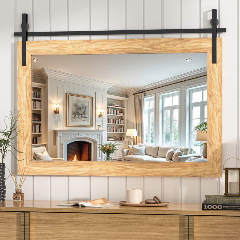 Miroir décoratif moderne en bois massif de style campagnard rustique, 40 po x 26 po, Brun