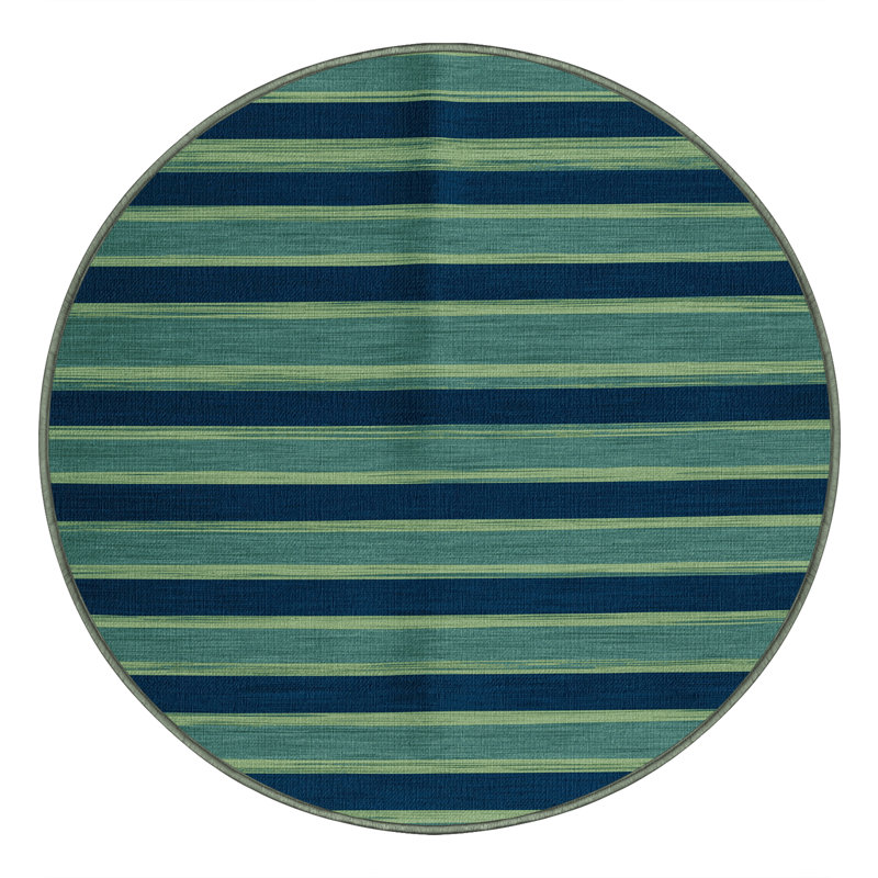 Tapis vert à rayures horizontales lavable à la machine, Rond 4 pi