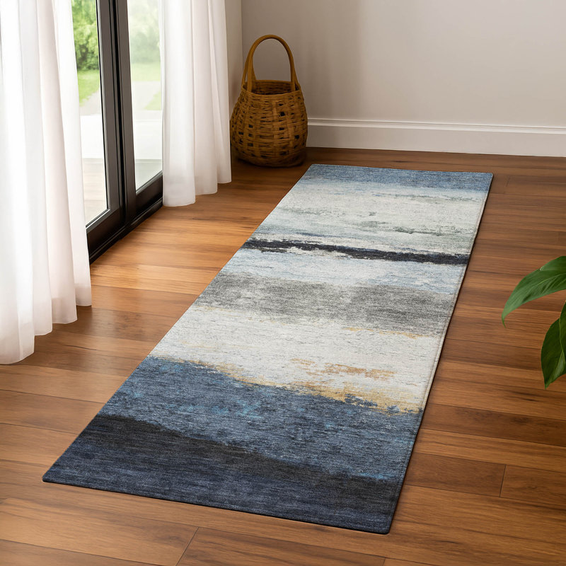 Premium Machine Washable Mayfield Striped Rug, Blue, 2'3" x 7'6" Runner