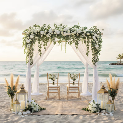 Fleurs d'arche de mariage artificielles de 6,5 pi, guirlande florale en toile de fond, réception de cérémonie sauge blanche suspendue en eucalyptus et décoration de tonnelle en plein air