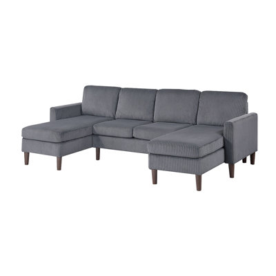 3pc Sectional Couch Of Dark Gray Corduroy With U-shaped Layout And Square Arms For A Cozy Home Environment 3 Comfortable Relaxation