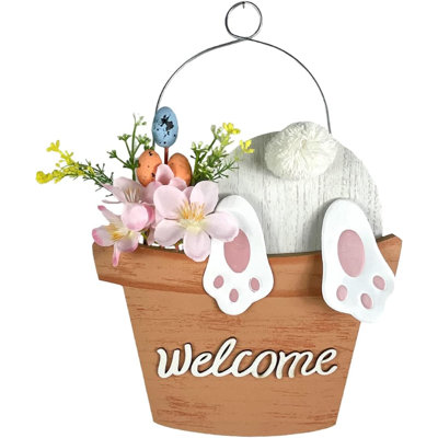 Easter Decorations For Home Welcome Bunny Decor Easter Table Decoration Wooden Farmhouse Spring Door Sign Rustic Rabbit Wall Hanging Signs Gifts Tiered Tray Centerpieces Kitchen Shelf Party