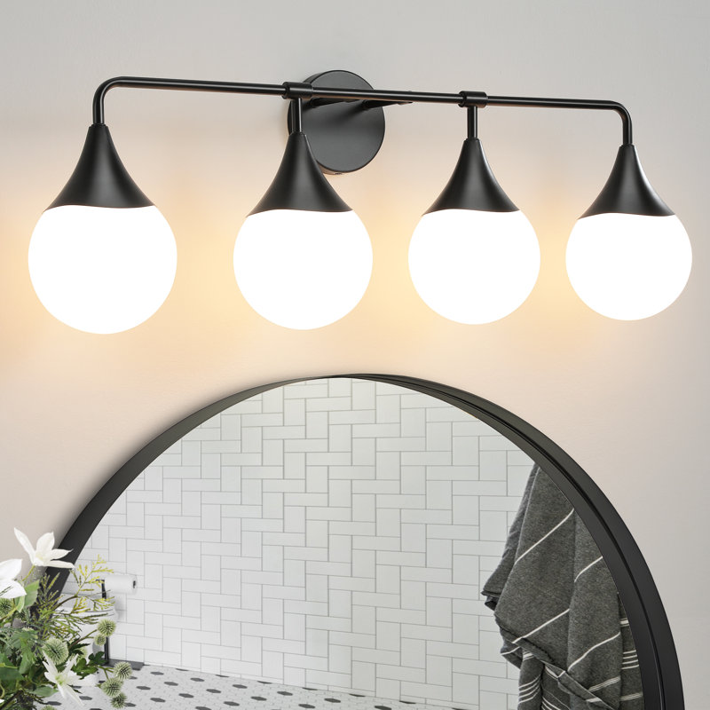 Éclairage de salle de bain 4 lumières à intensité variable Nezahat, Noir mat