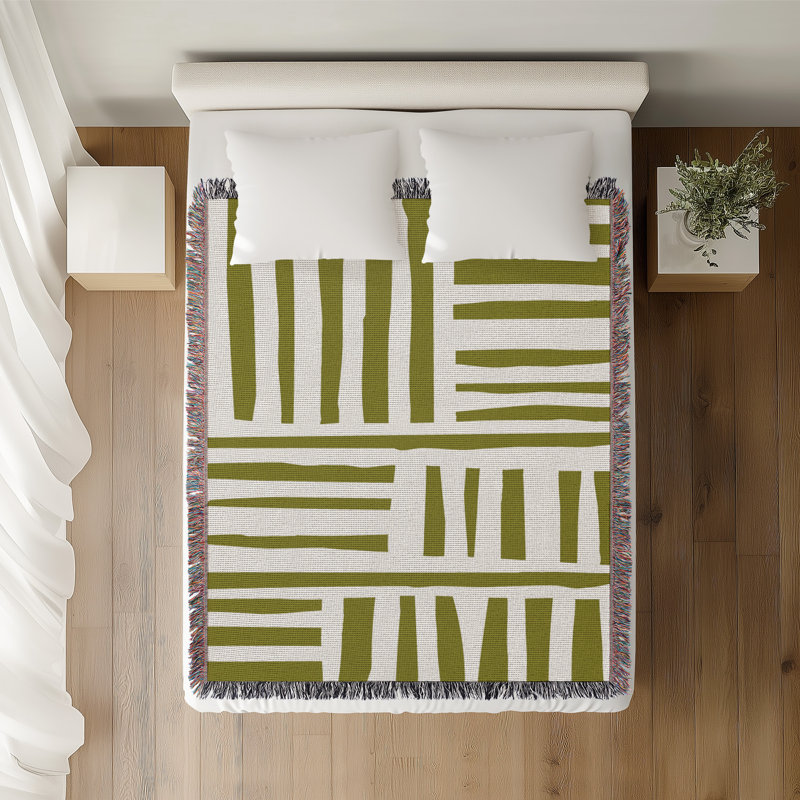 Jeté en coton à imprimé abstrait Pereto, Chartreuse, 60 po x 80 po