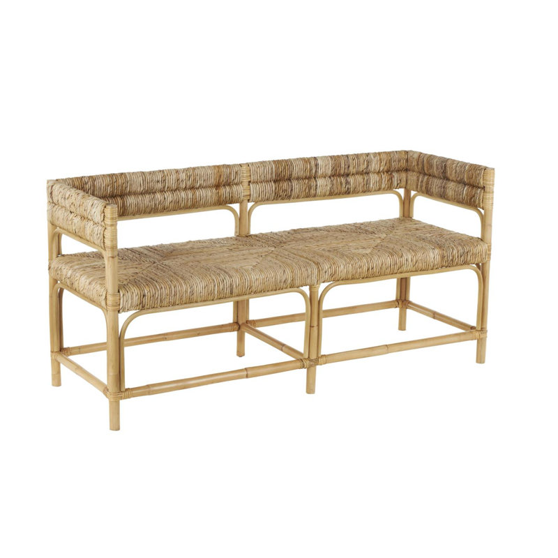 Cole And Grey Rattan Handmade Wrapped Bench With Diamond Patterned Seat And Arched Panels