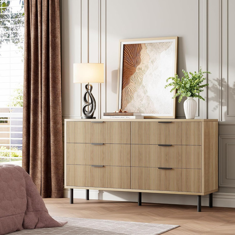 Commode en bois ondulée 6 tiroirs Wave, Natural
