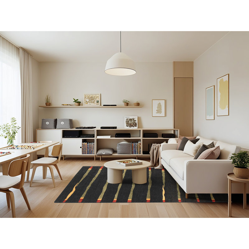 Tapis contemporain noir, Rectangle 7 pi x 9 pi