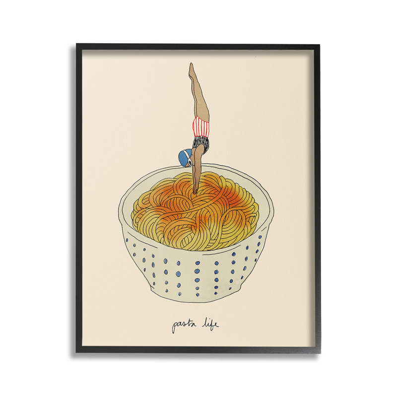 «Swimmer with Pasta Bowl», estampe numérique encadrée par Victoria Barnes, Giclée encadrée noir minuit, H 30 po x l 24 po