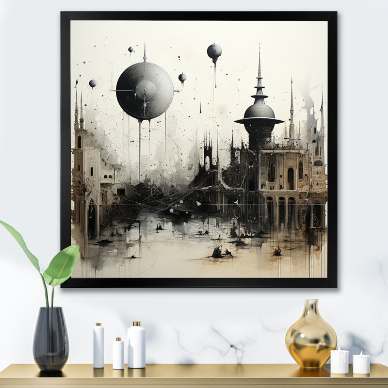 " Islam Minimalism Mosque I ", Black Single Picture Framed, 16" H x 16" W x 1" D