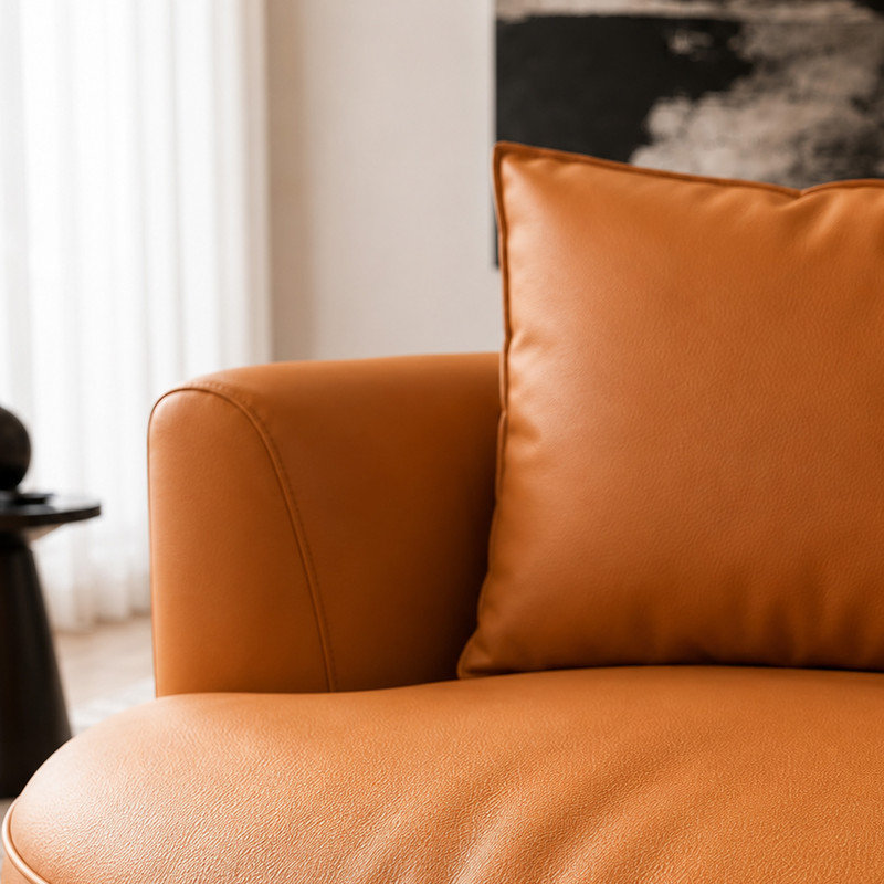 Canapé modulaire courbé orange de 129 po avec méridienne incurvée faisant face à la droite avec méridienne, Orange