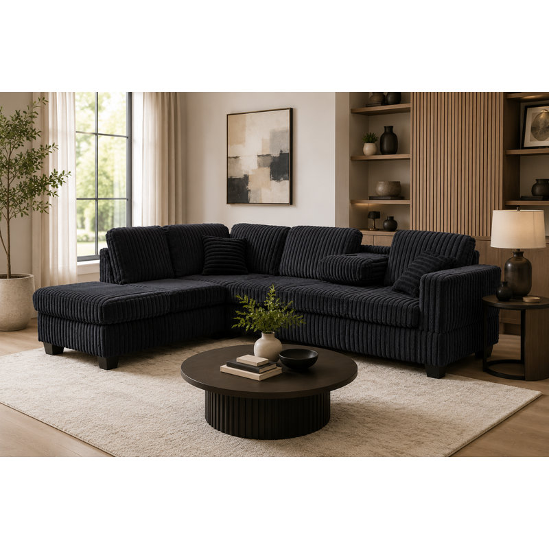 Canapé modulaire réversible Vega en fausse fourrure, Similifourrure noire
