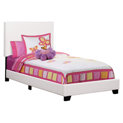Upholstered White Twin Bedroom Bed: Platform Frame With Comfortable Padding, Low Profile, Box Spring And Mattress Required Bed, Creating A Luminous